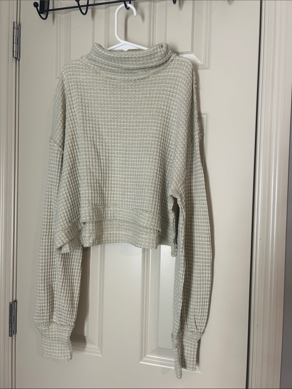 Free People Cream Waffle Knit Cropped Turtleneck Sweater